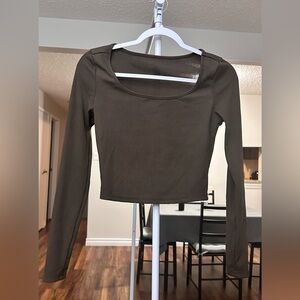 Brown Long Sleeve Crop Top